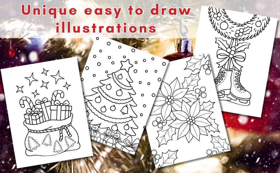 Christmas Coloring Book for Stress Relief showing simple designs