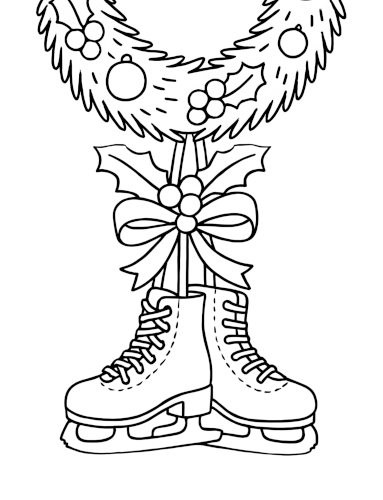 Christmas skating boots colouring page – large print